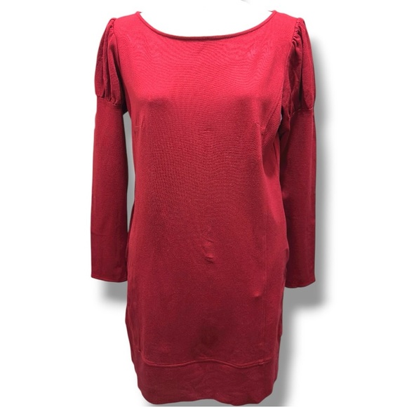 335 Laundry by Design | EUC Wine Scoop Neck Puff Soft Long Sleeve Dress (Size 4) - Picture 4 of 14
